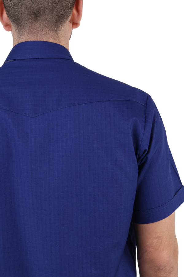 Guayabera Azul Marino De Algodón Manga Corta Con Alforzas Para Hombre
